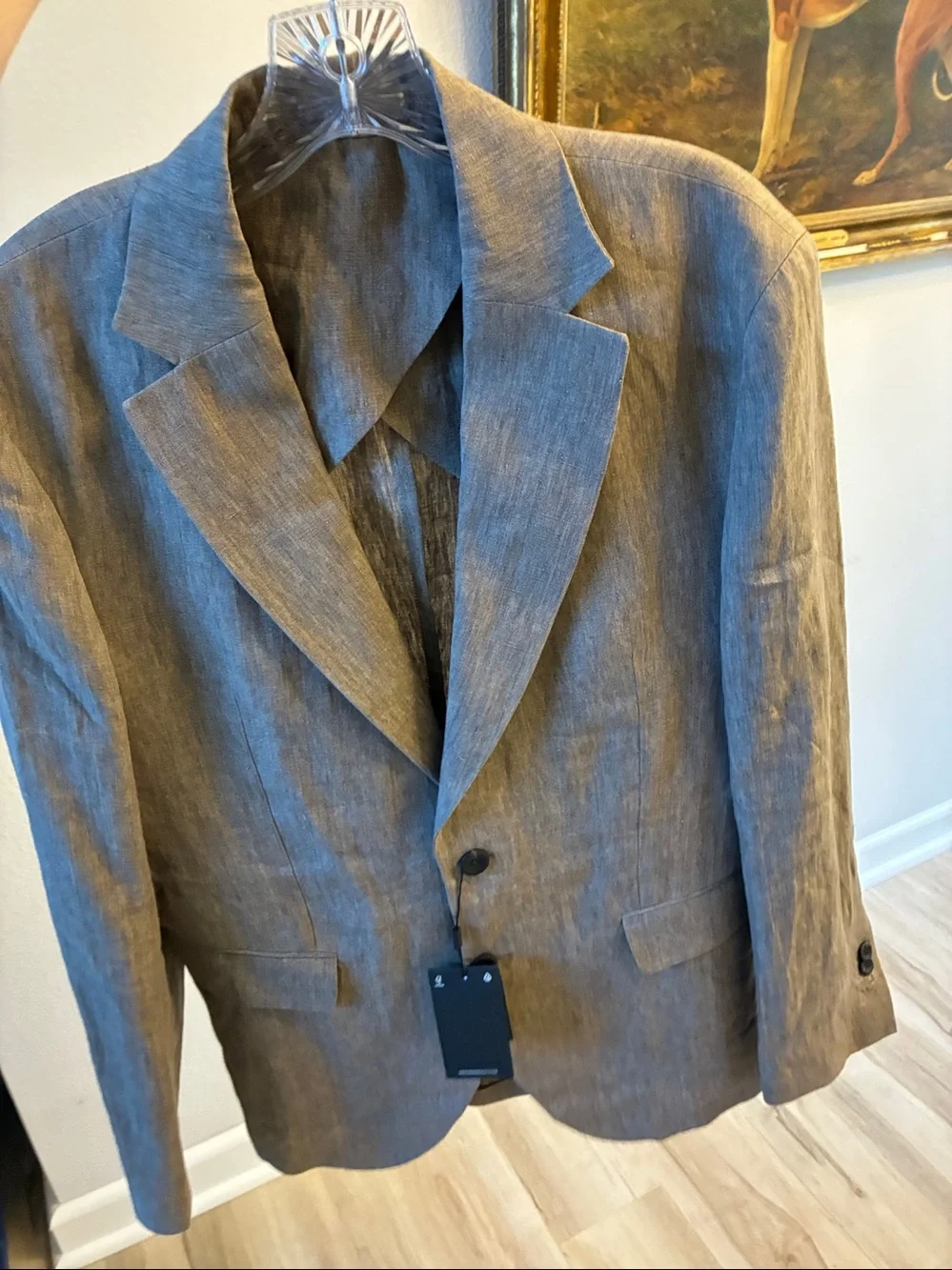 American Eagle Outfitters Brown Linen-Blend Two-Button Blazer EU 48 /US 38